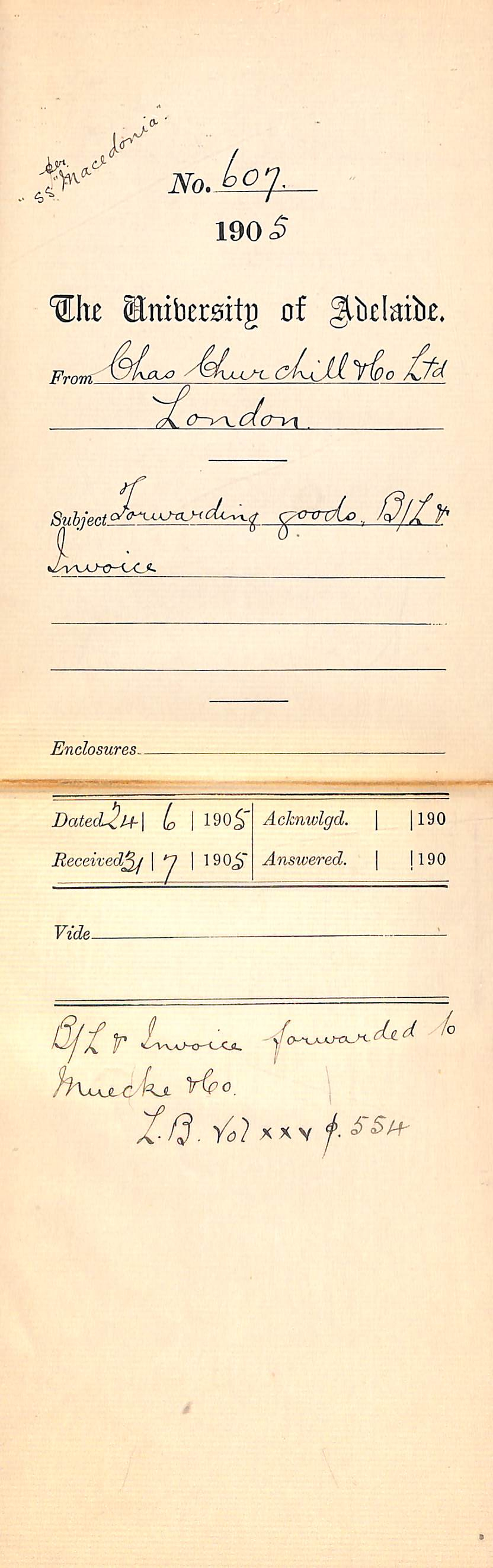 Forwarding goods Bill of Loading and Invoice