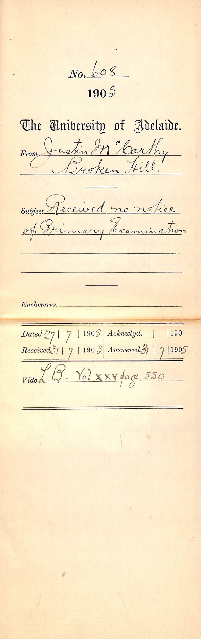 Received no notice of Primary Examination