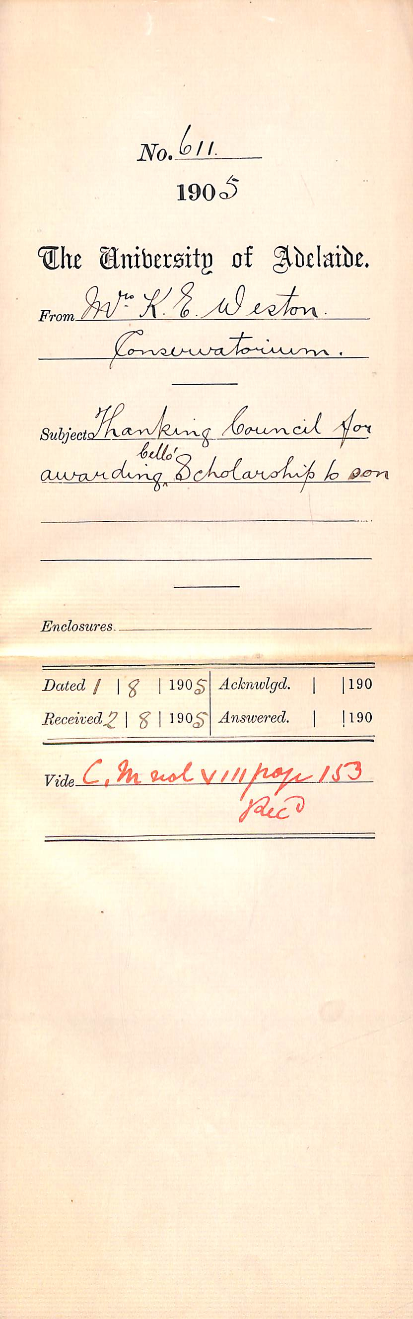 Thanking Council for awarding Cello Scholarship to son