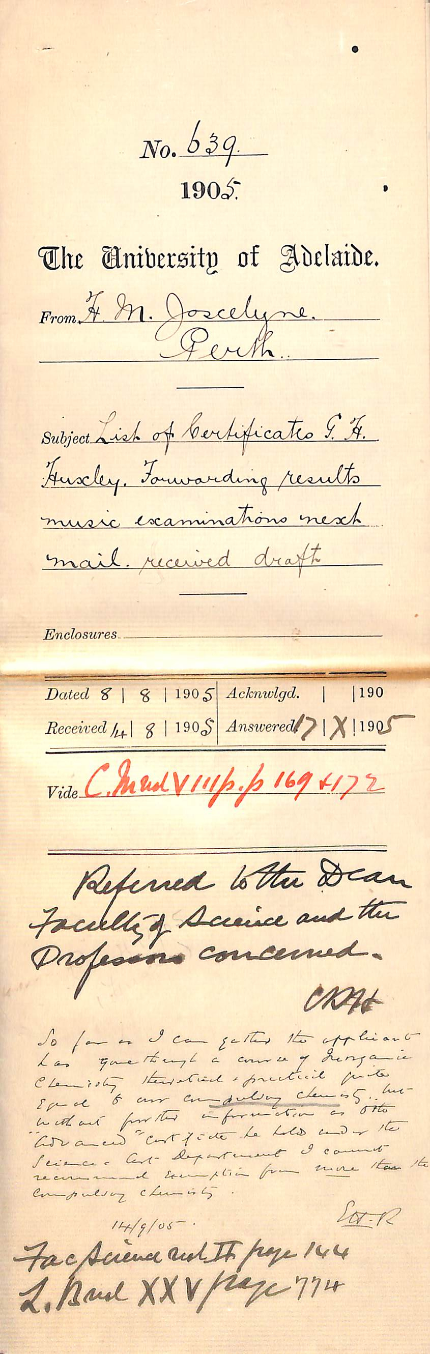 List of Candidates G H Huxley - Forwarding results Music Examinations next mail etc