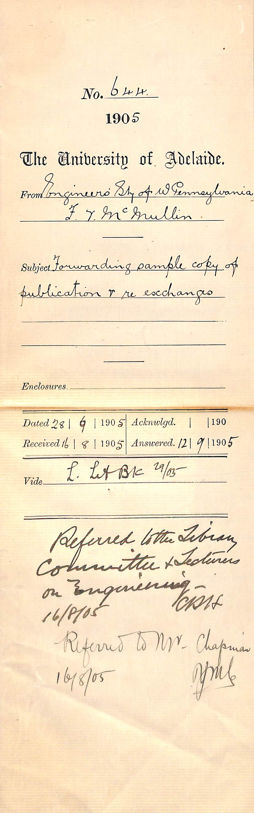 Forwarding sample copy of Publication - re exchange