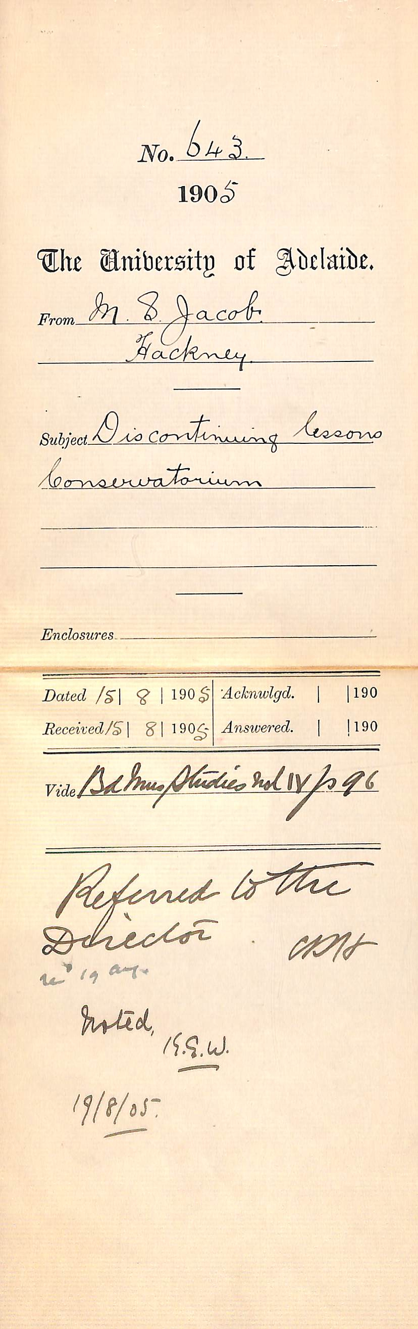 Discontinuing lessons Conservatorium - Jacob