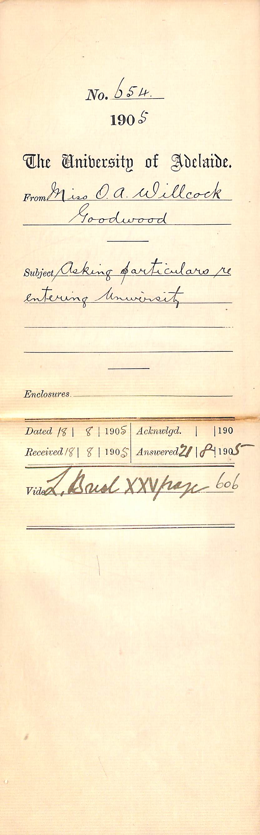 Asking particulars re entering University