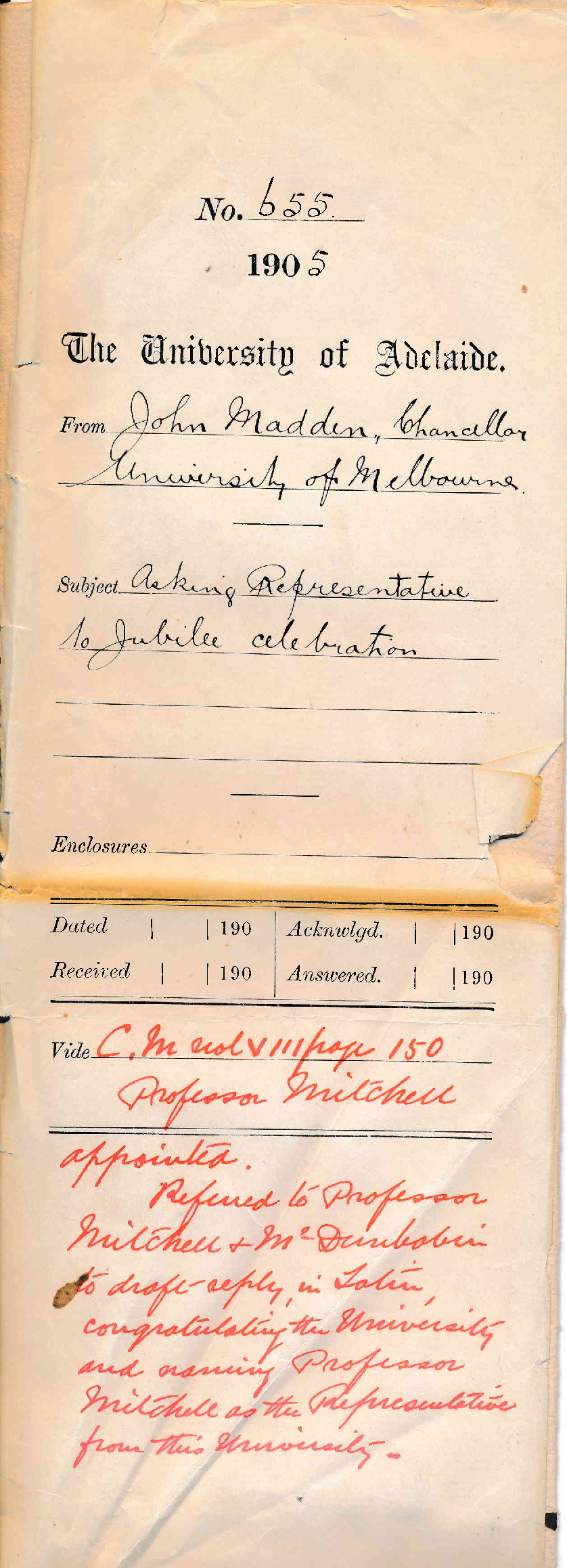 Asking Representative to Jubilee Celebration