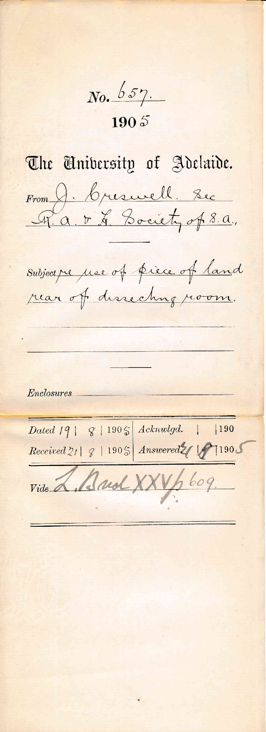 Use of piece of land rear of Dissecting Room