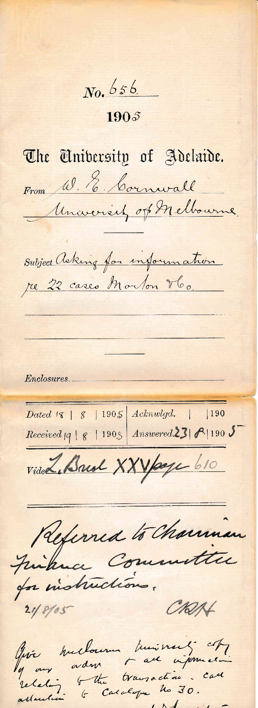 Asking for information re 22 cases Morton and Company