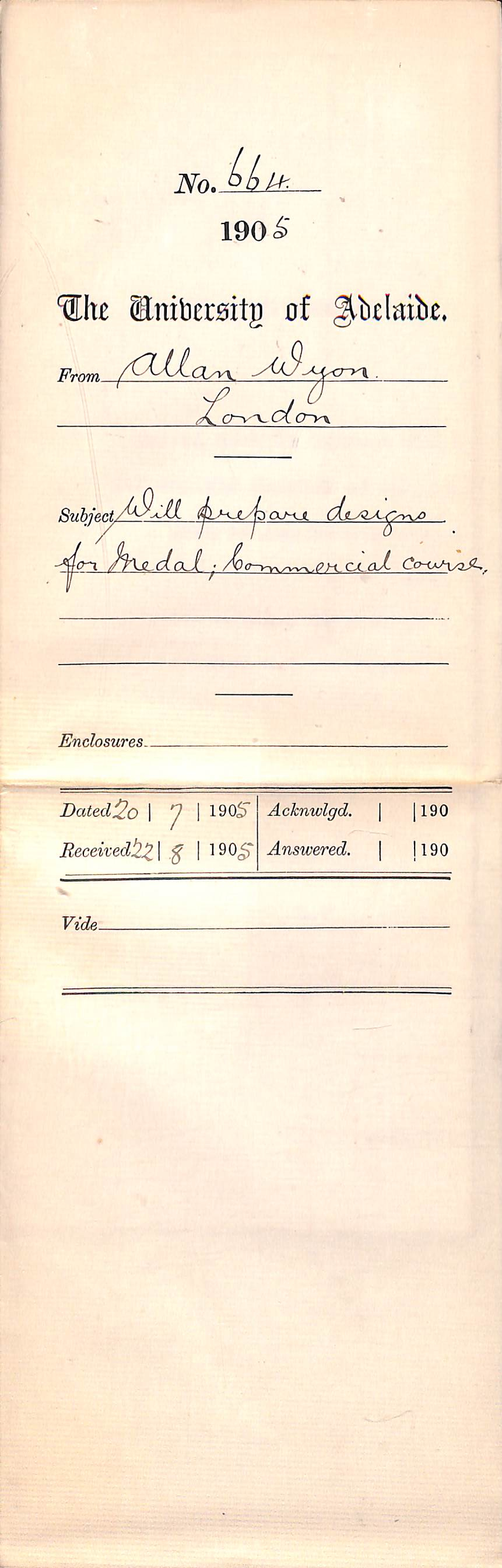 Will prepare designs for Medals Commercial Course