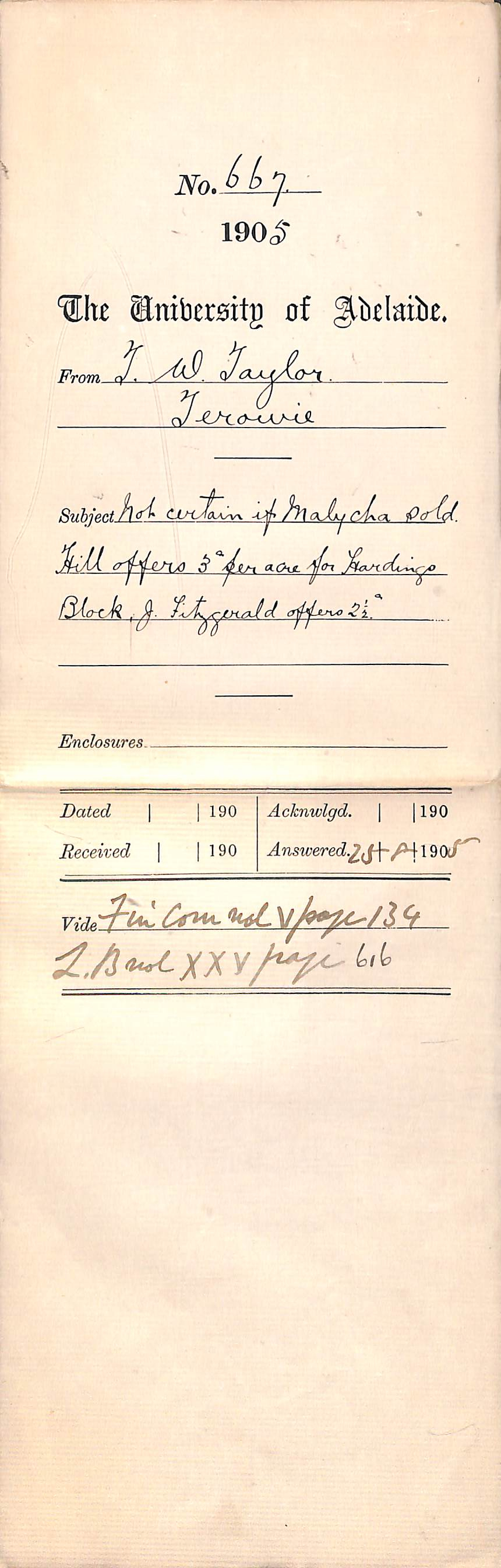 Not certain if Malycha sold Hill offers 3d per acre for Hardings Block J Fitzgerald offers 2.5d