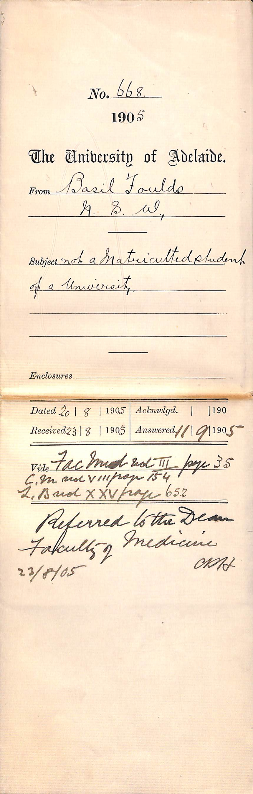 Not a Matriculated Student for a University