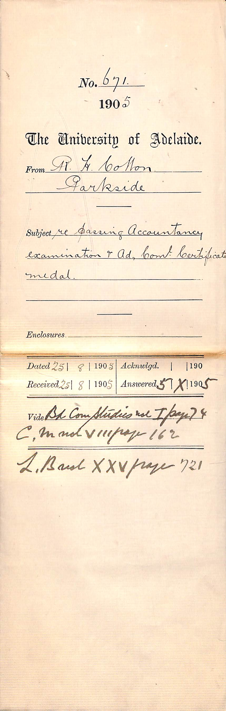 Passing Accountancy Examination and Advanced Commercial Certificate Medal