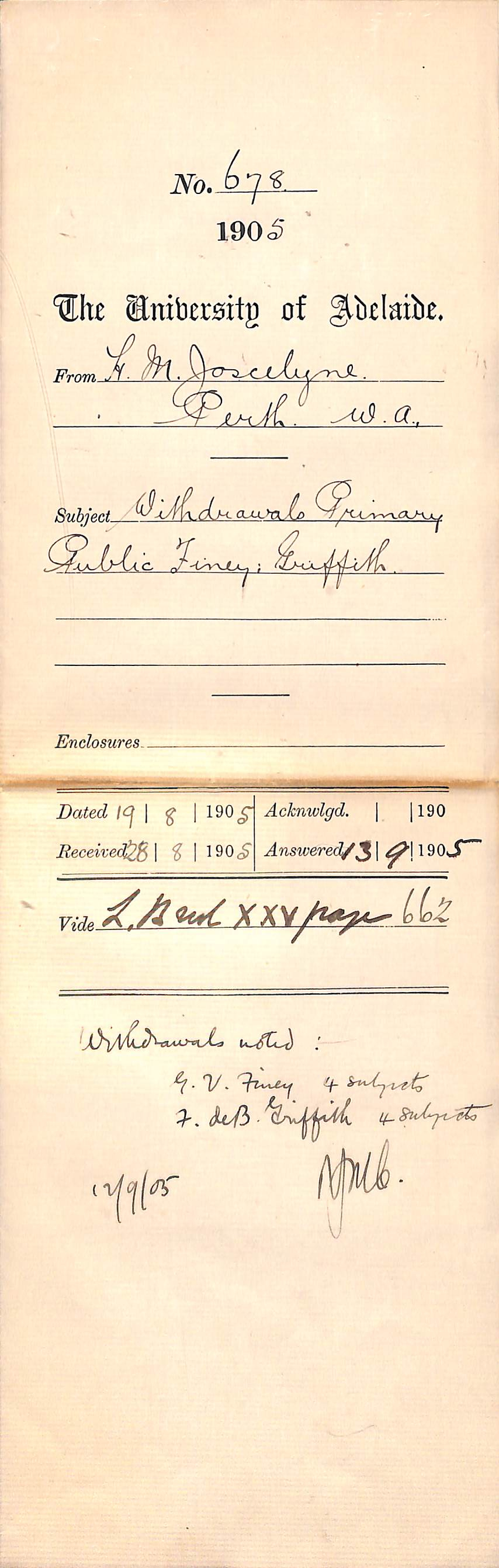 Withdrawals Primary Public Finey and Griffith