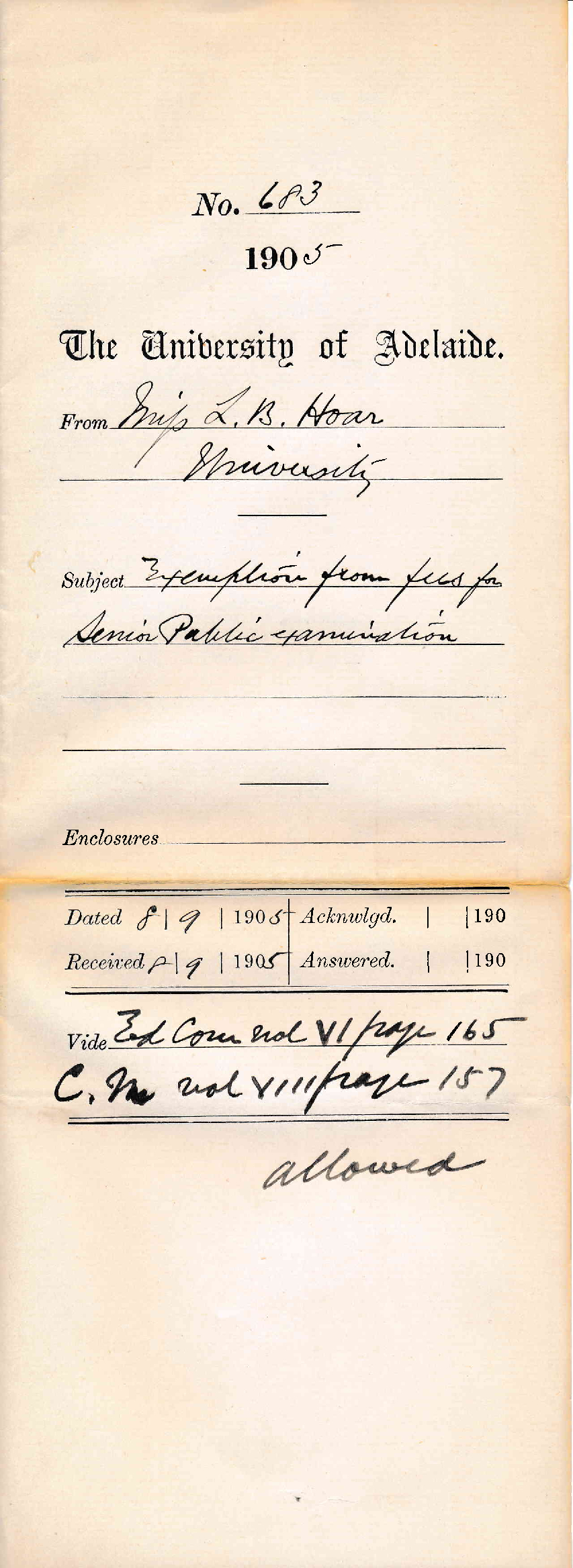 Exemption from fees for Senior Public Examination