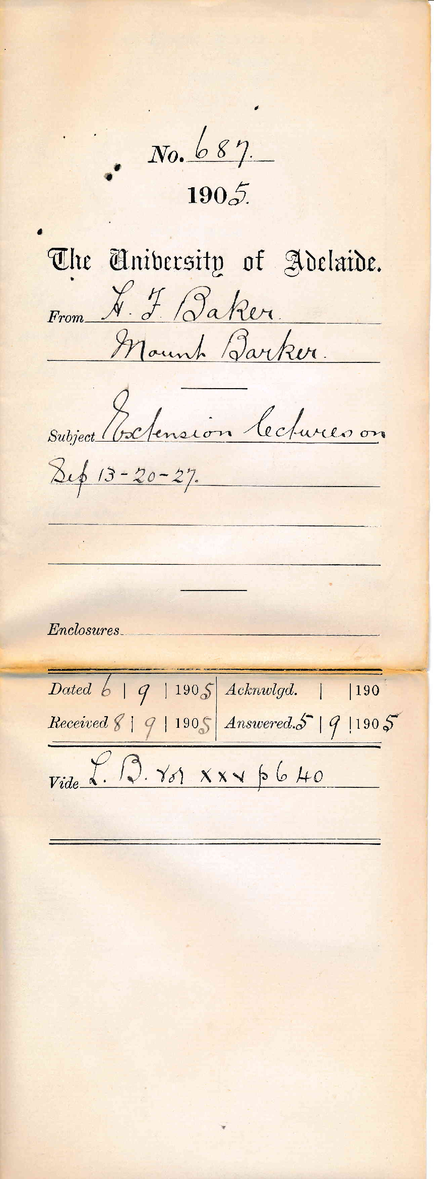 Extension lectures on September 13 20 27