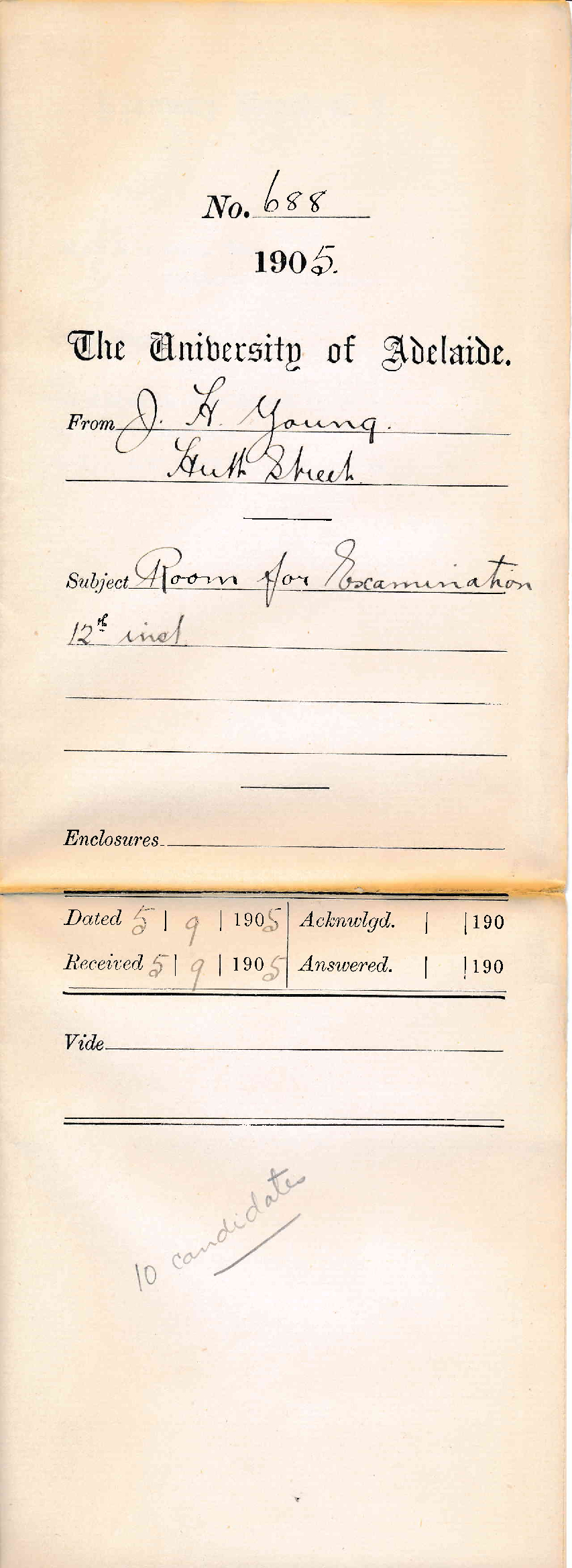 Room for Examination 12th instant