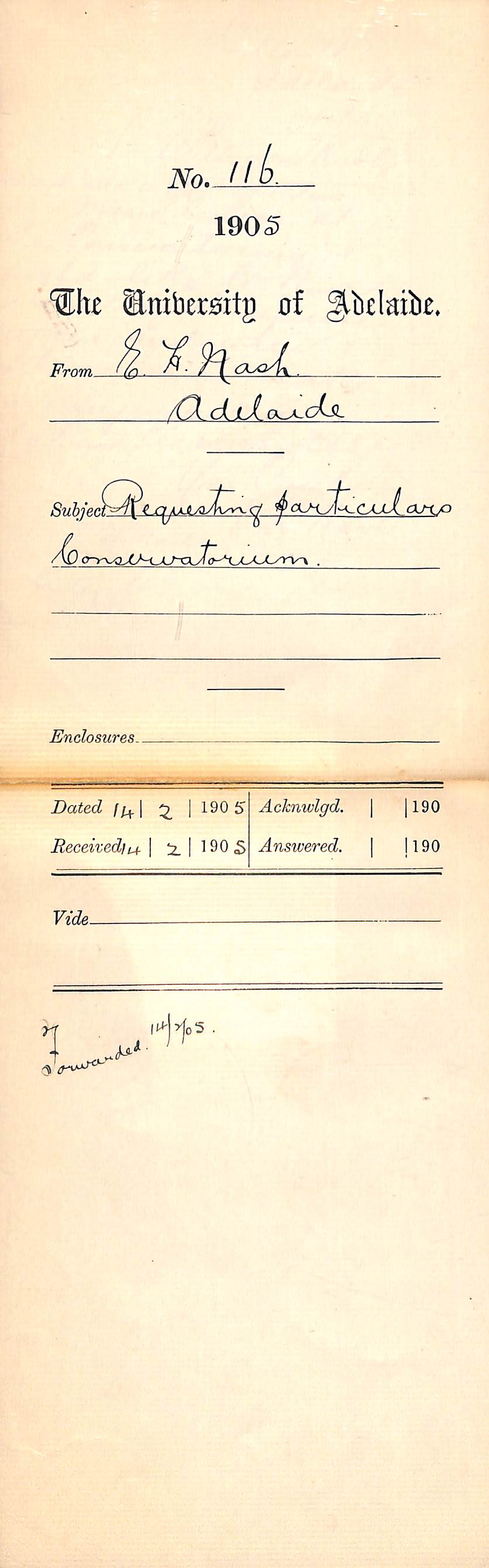 Requesting particulars - Conservatorium