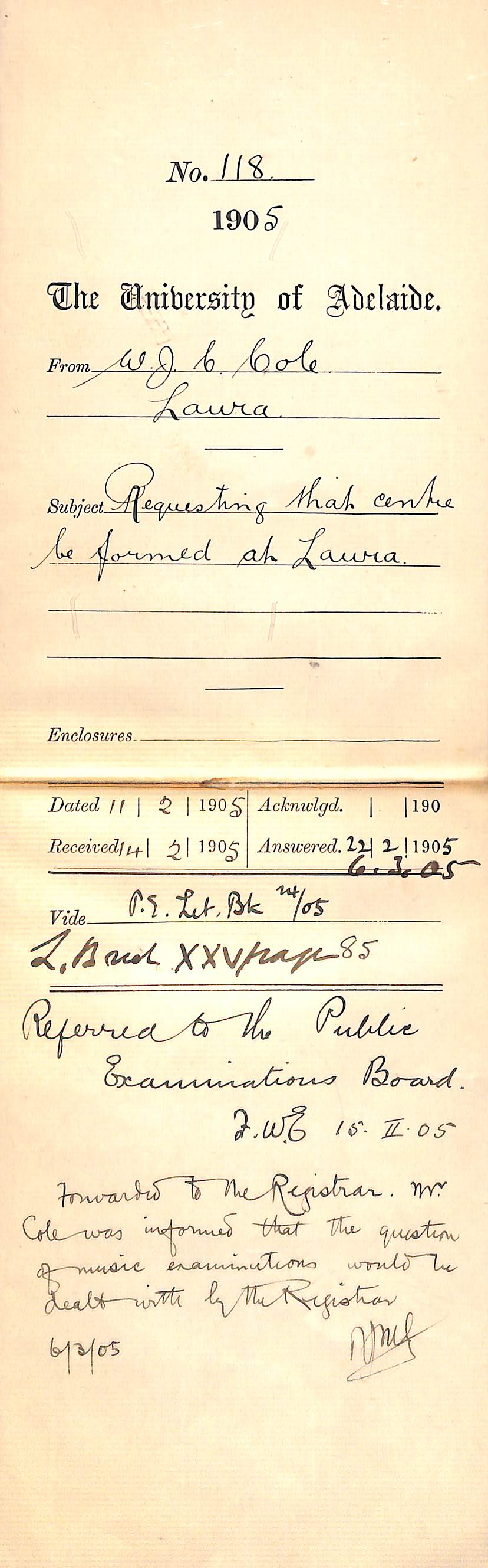 Requesting that centre be formed at Laura