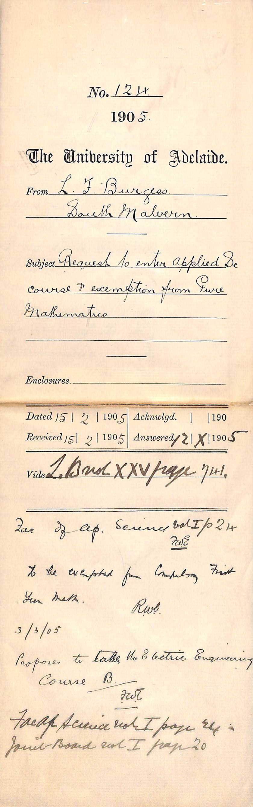 Request to enter Applied Science Course - Exemption from Pure Mathematics