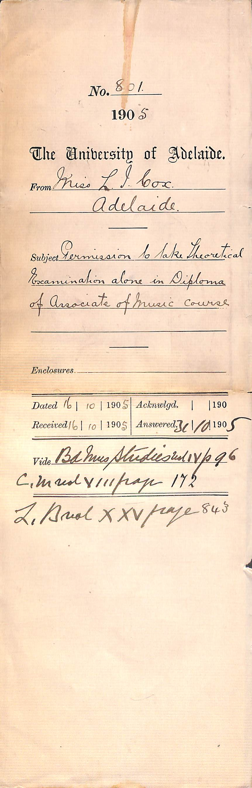 Permission to take theoretical music examination alone