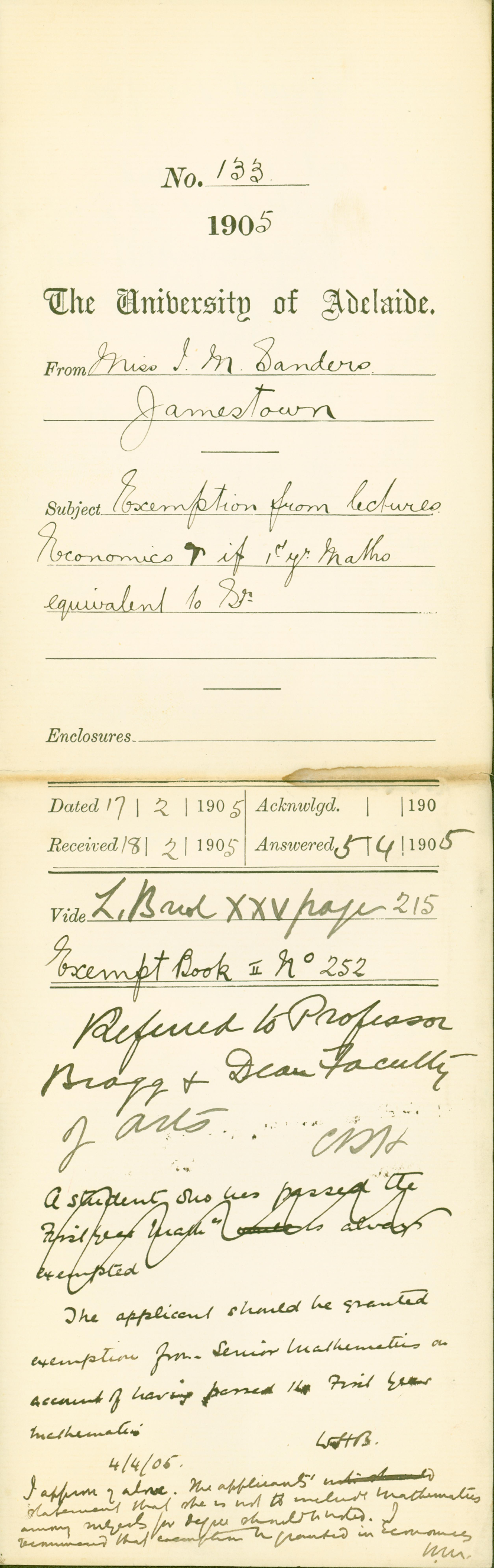 Exemption from lectures Economics and if 1st year BA Mathematics equivalent
