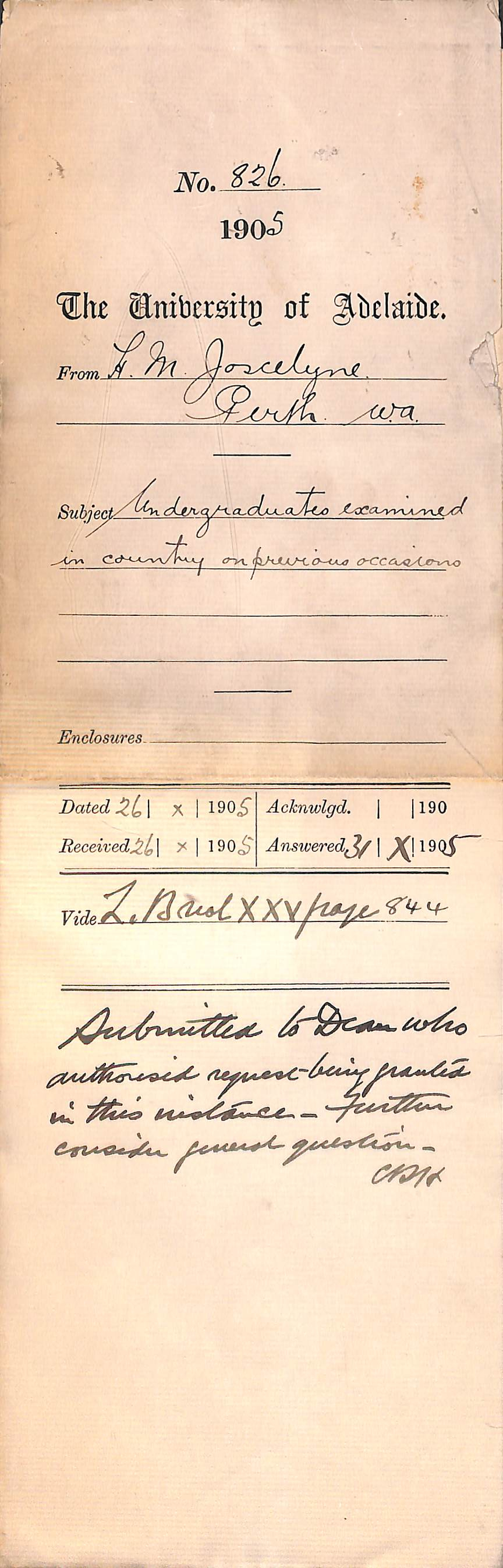 Regarding undergraduates previously examined in country