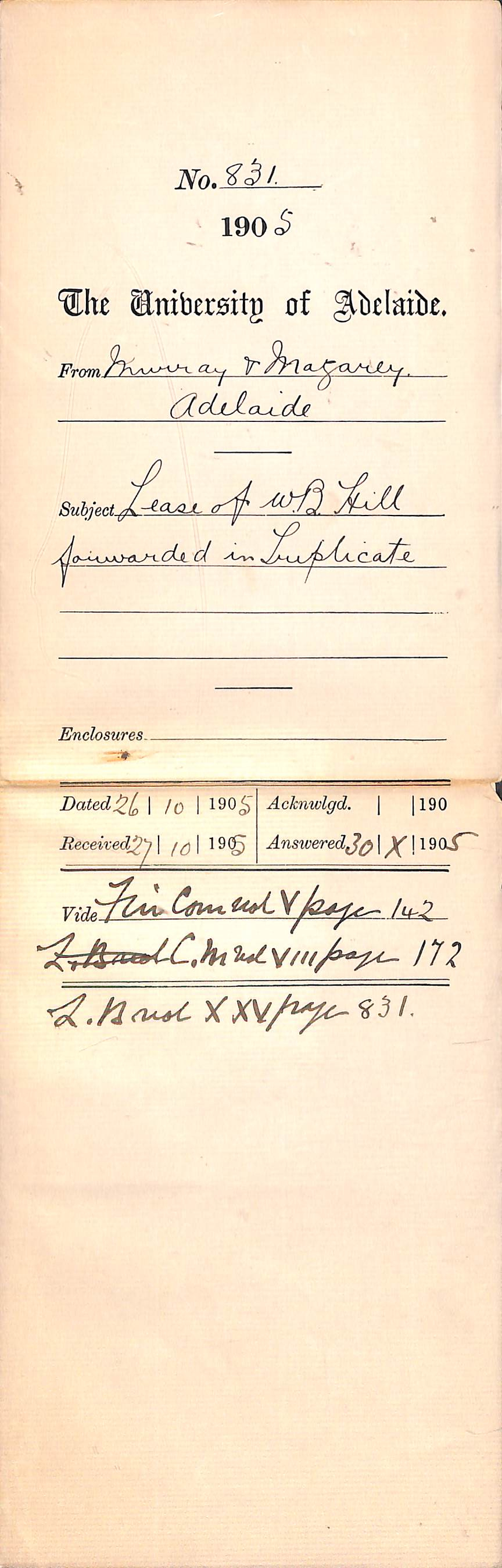 Regarding lease to W R Hill