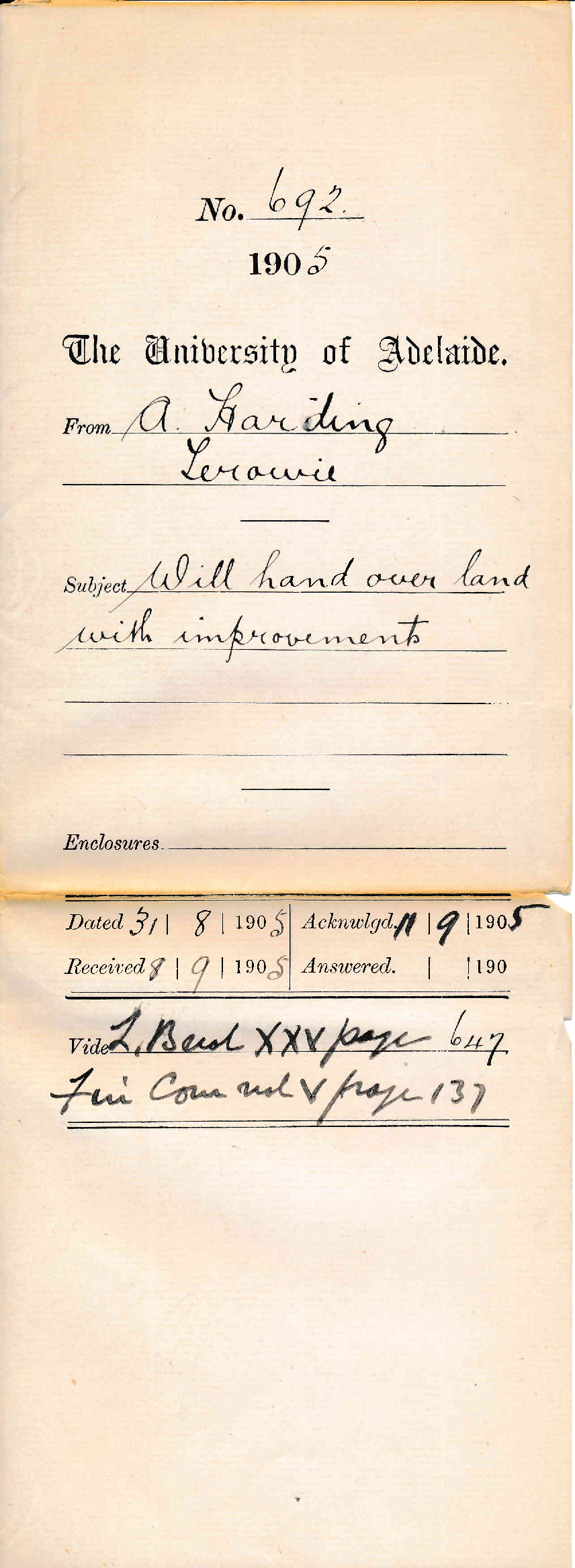 Will hand over land with improvements