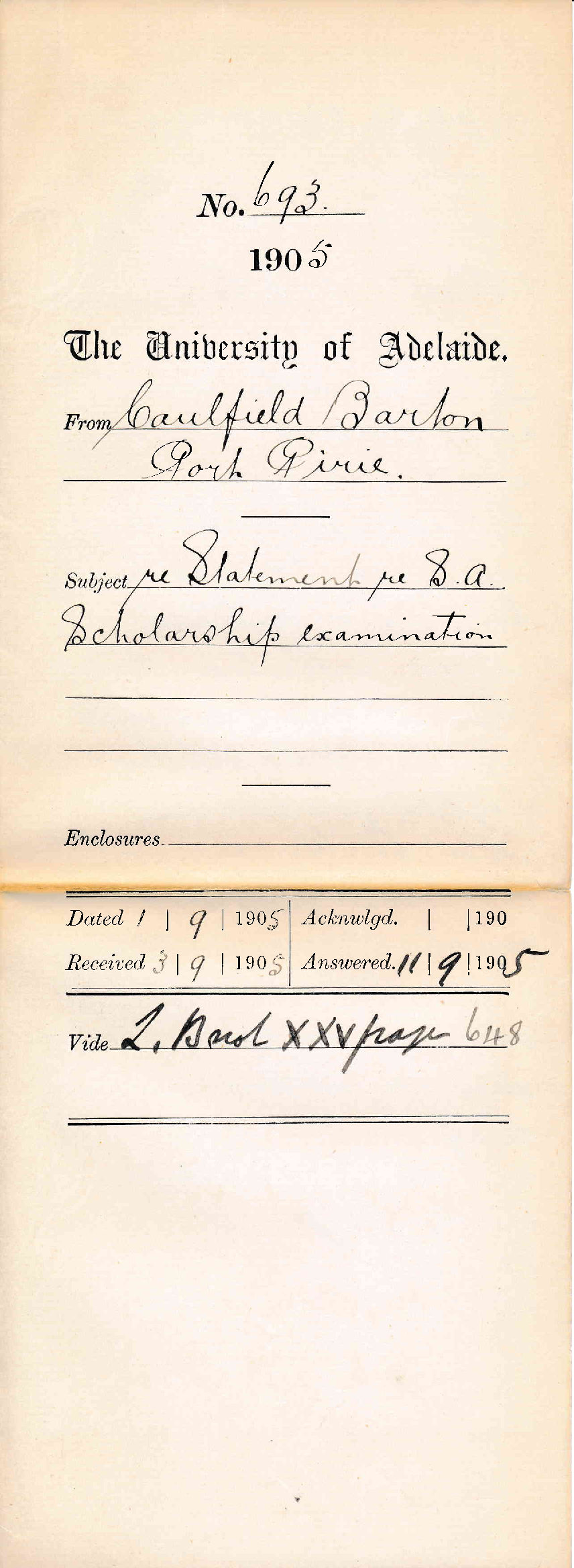 Statement re South Australian Scholarship Examination