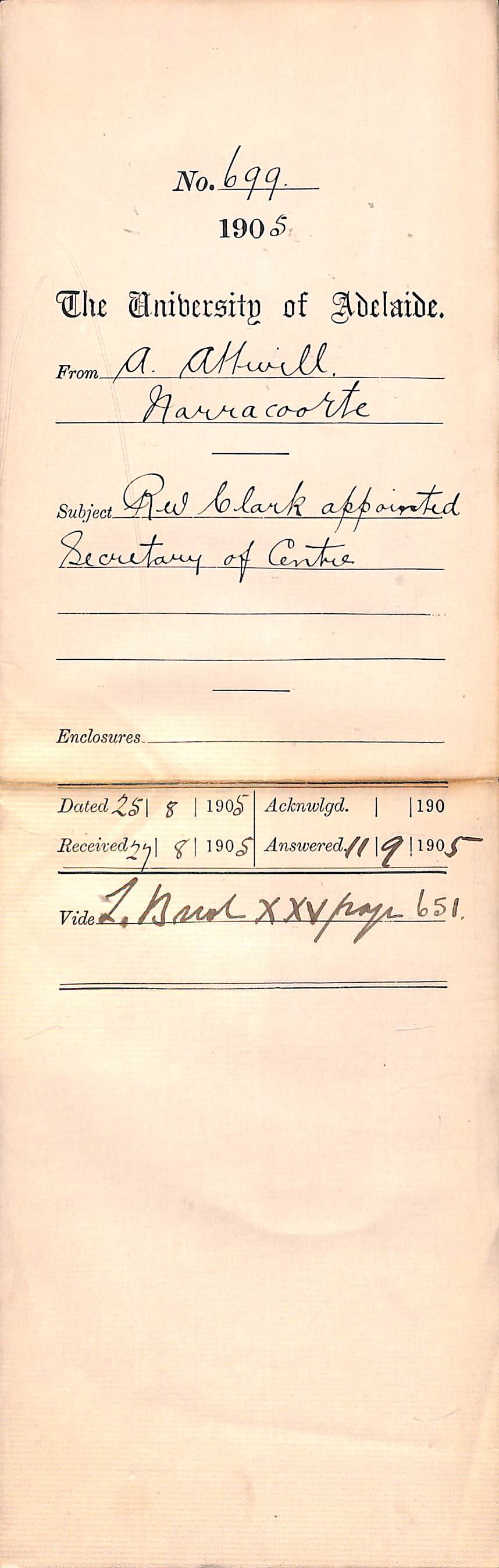 Reverend Clark appointed Secretary of Centre