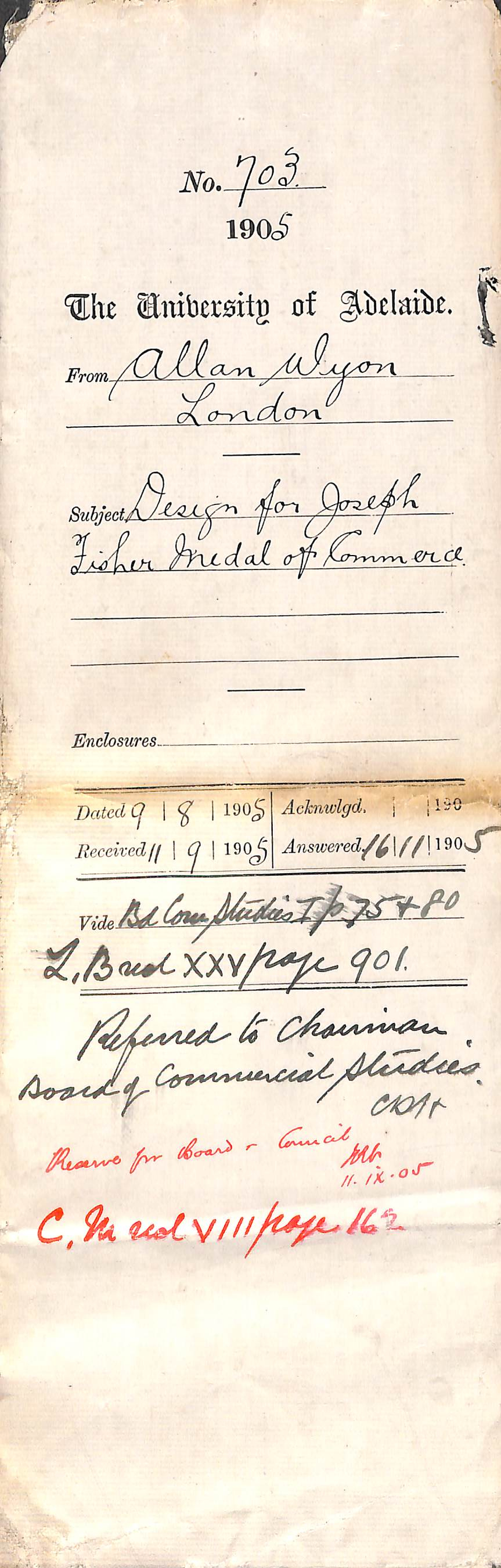 Design for Joseph Fisher Medal of Commerce