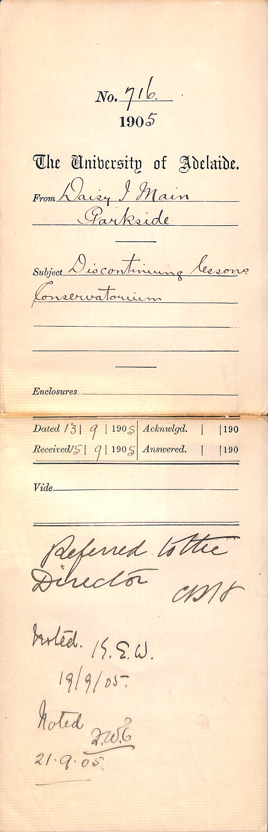 Discontinuing lessons Conservatorium - Main