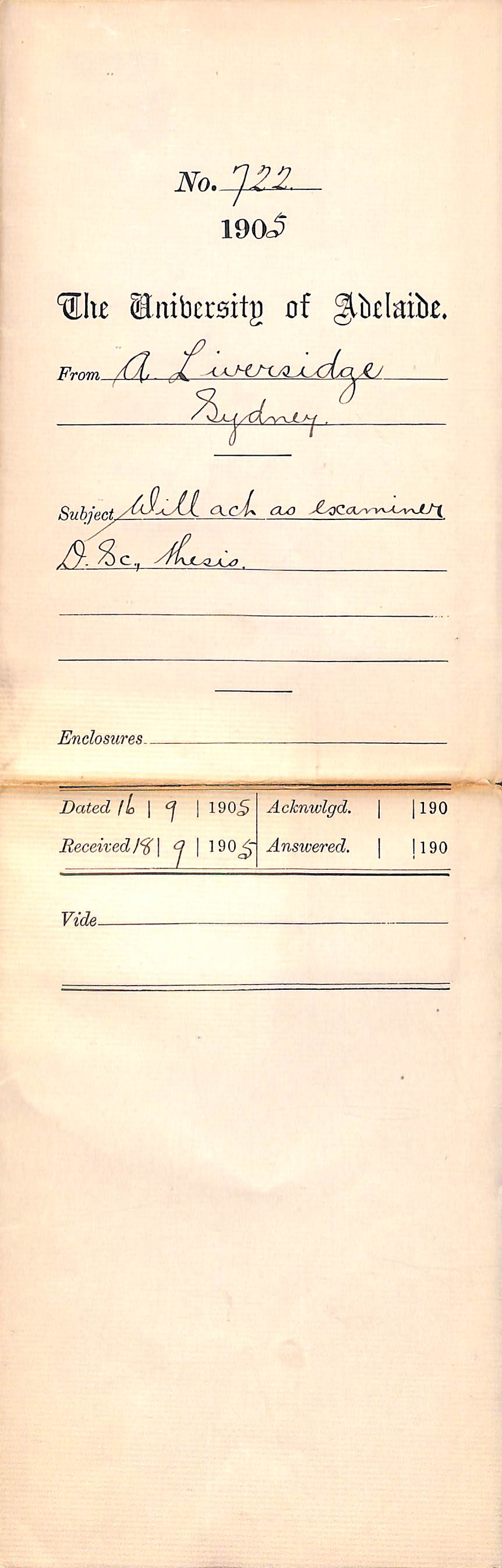 Will act as Examiner DSc Thesis