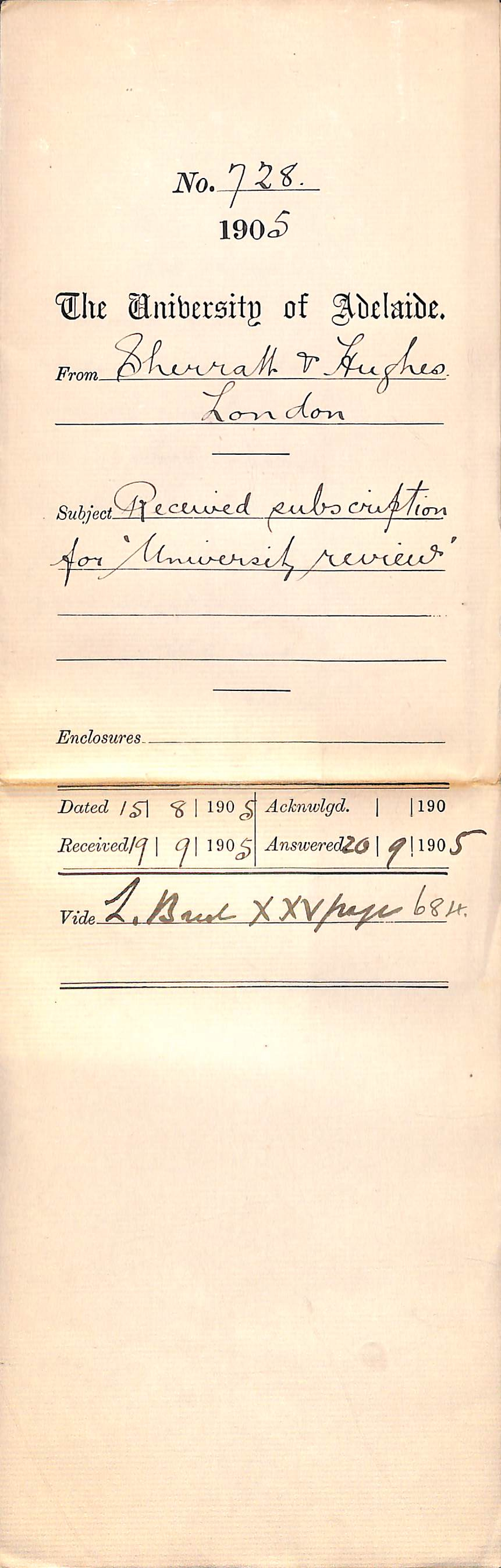 Received subscription for University Review