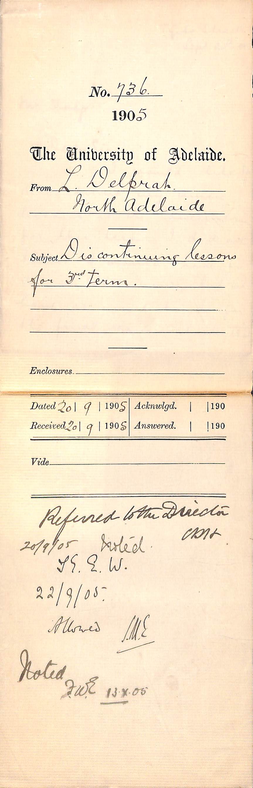 Discontinuing lessons for 3rd Term