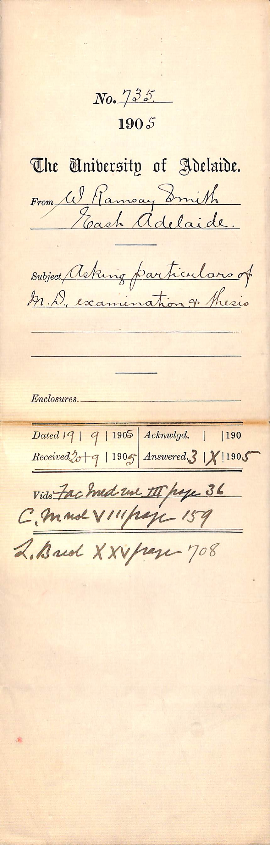 Asking particulars of MD Examination and Thesis