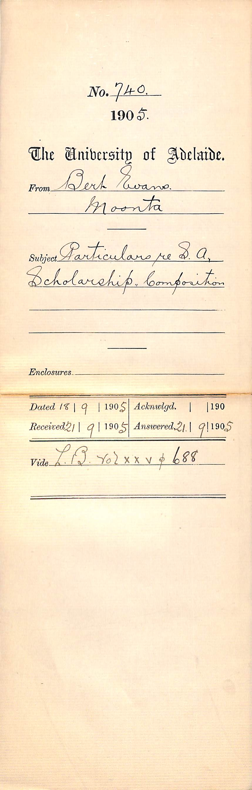 Particulars re South Australian Scholarship Composition