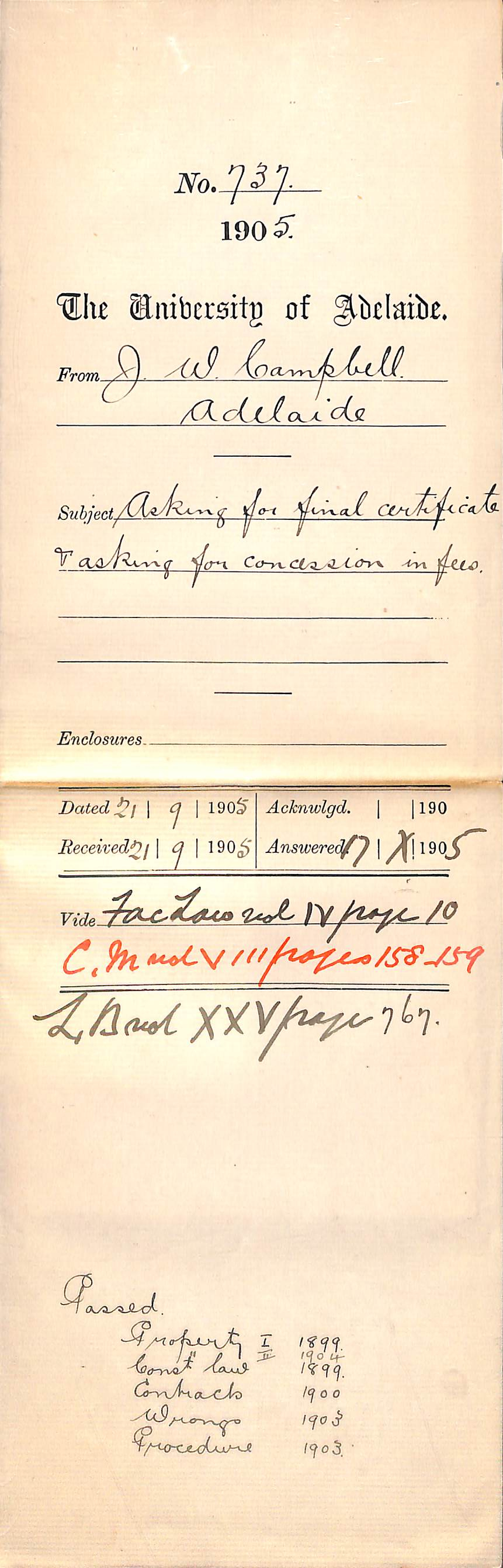 Asking for Final Certificate and asking for Concession in Fees