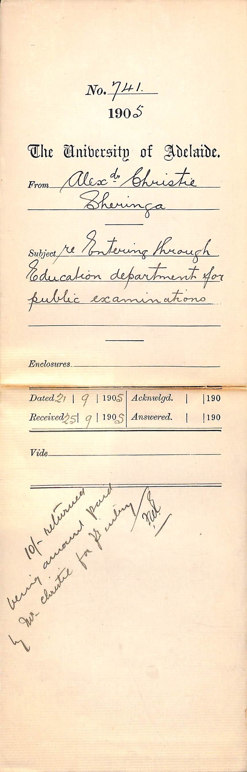 Entering through Education Department for Public Examinations