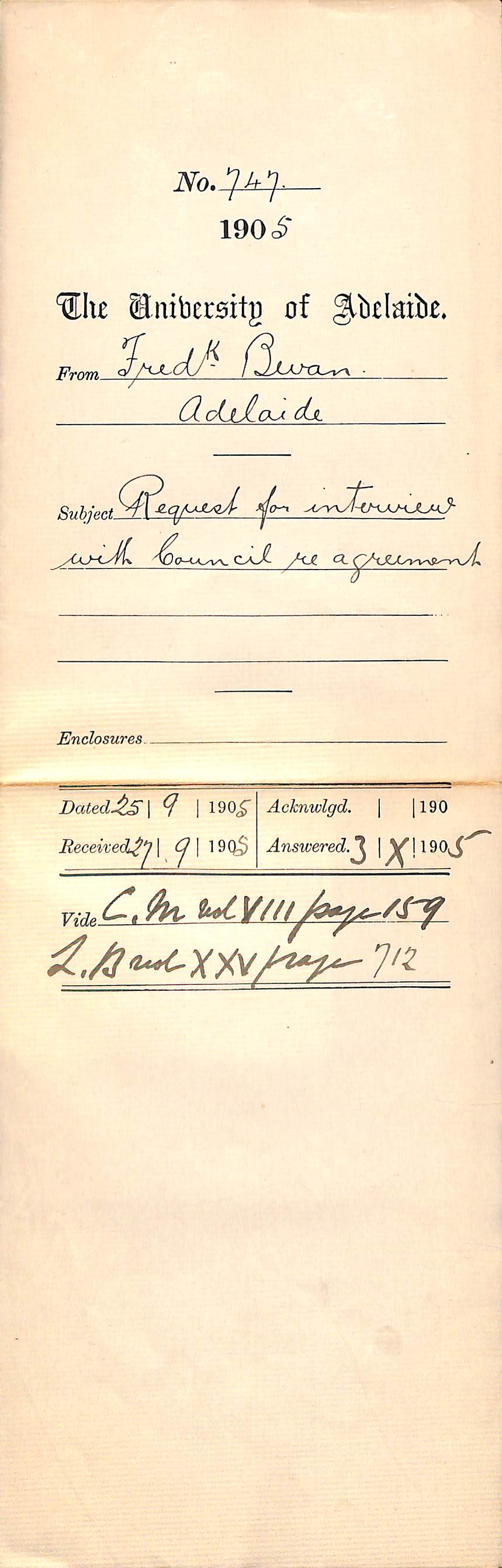 Request for interview with Council re agreement