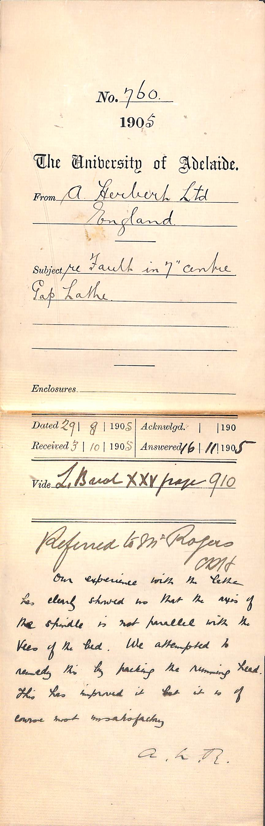 Re Fault in 7 inch centre gap Lathe