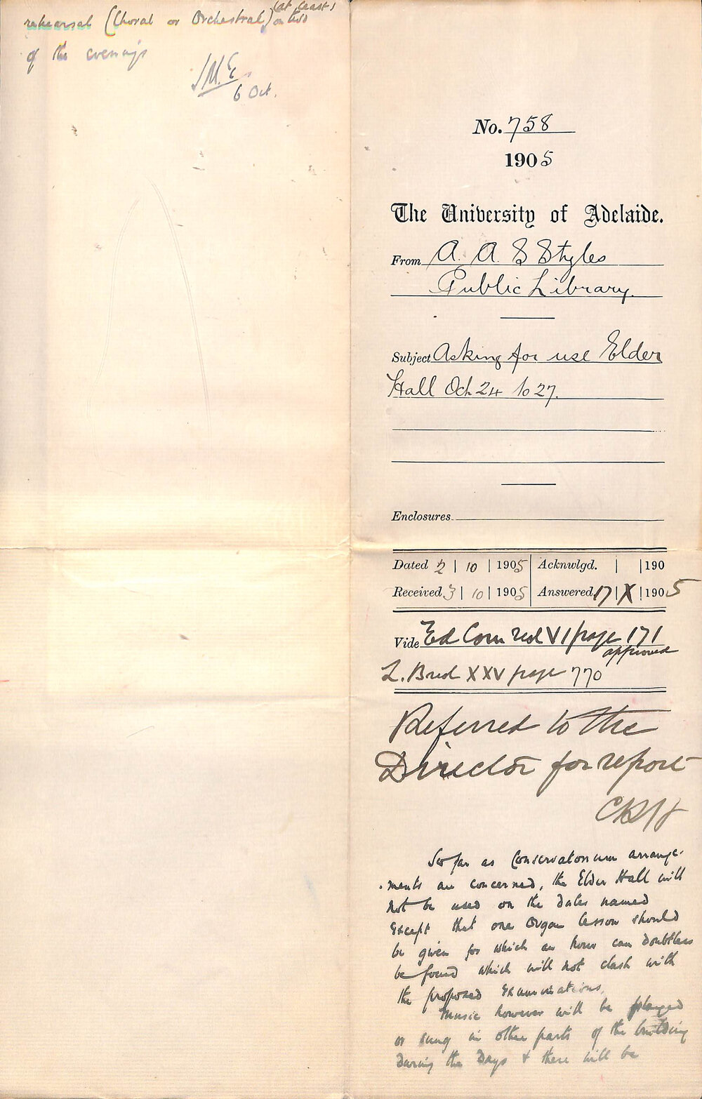 Asking for use Elder Hall October 24 to 27