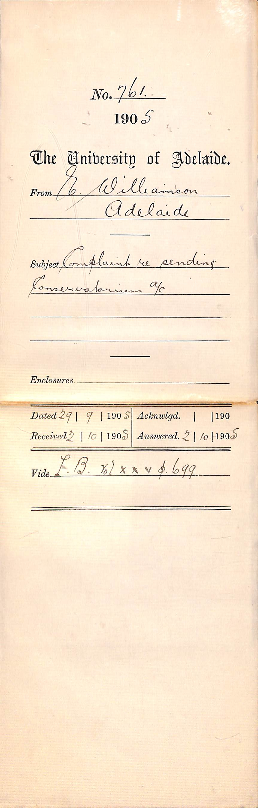 Complaint re sending Conservatorium Account