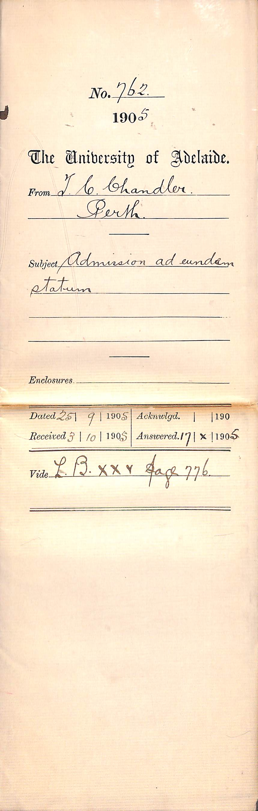 Admission ad eundem statum - Chandler