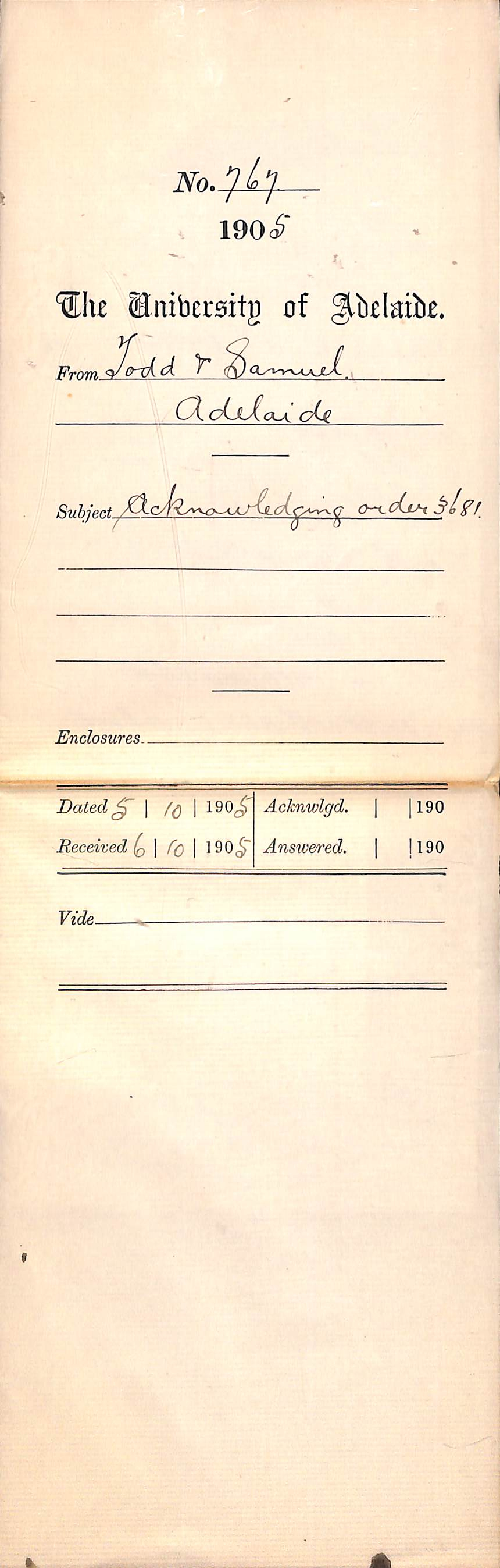 Acknowledging Order 3681