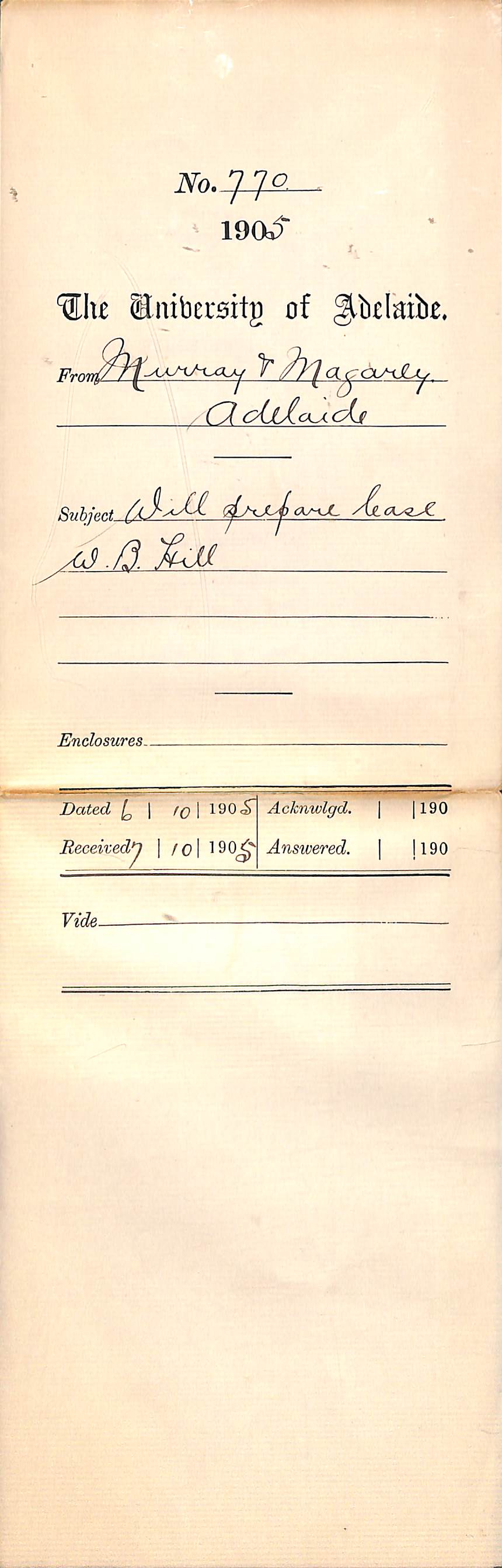 Will prepare lease W B Hill