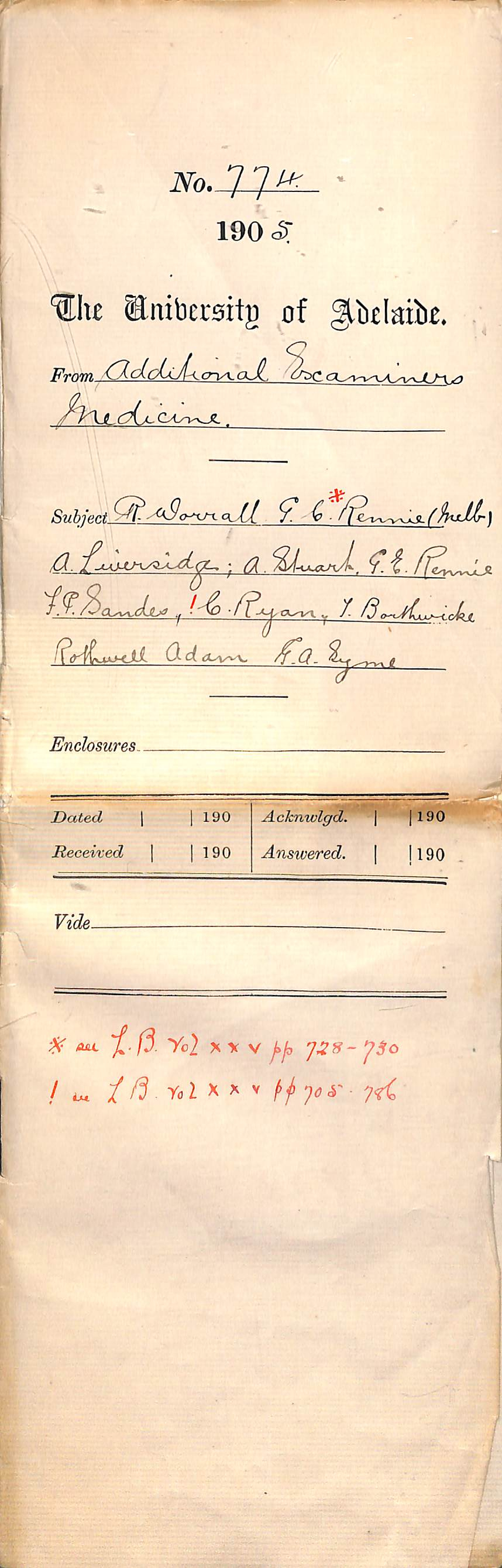 R Worrall G C Rennie A Liversidge A Stuart G E Rennie F P Sandes C Ryan T Barthwick Rothwell Adam and G A Syme