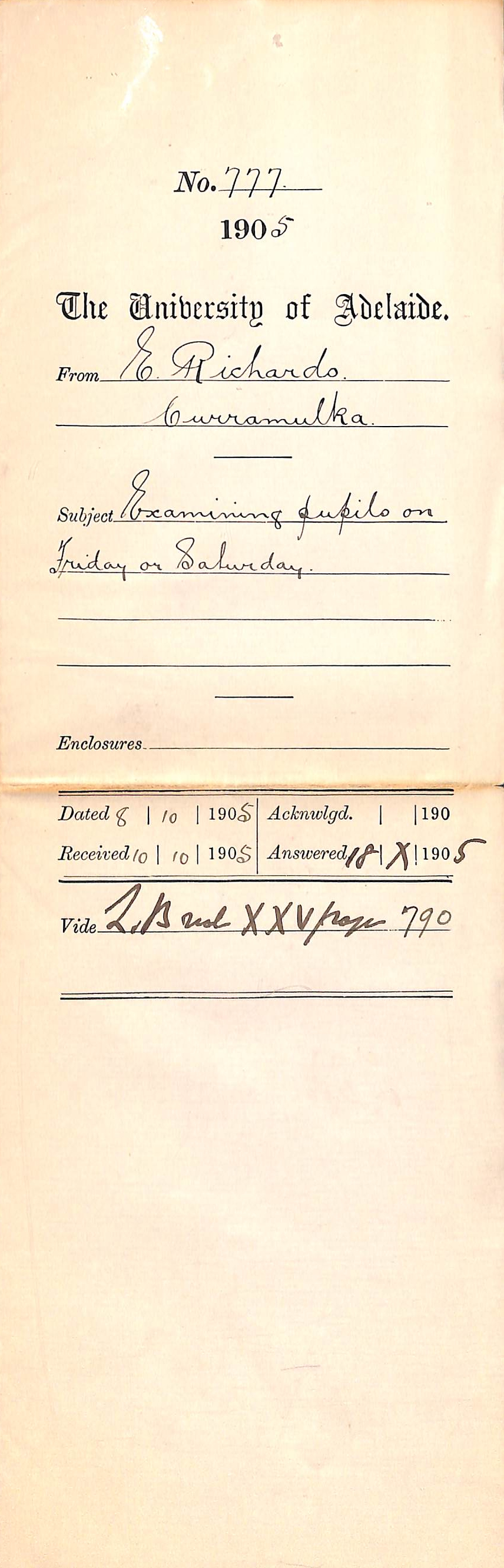 Examining Pupils on Friday or Saturday