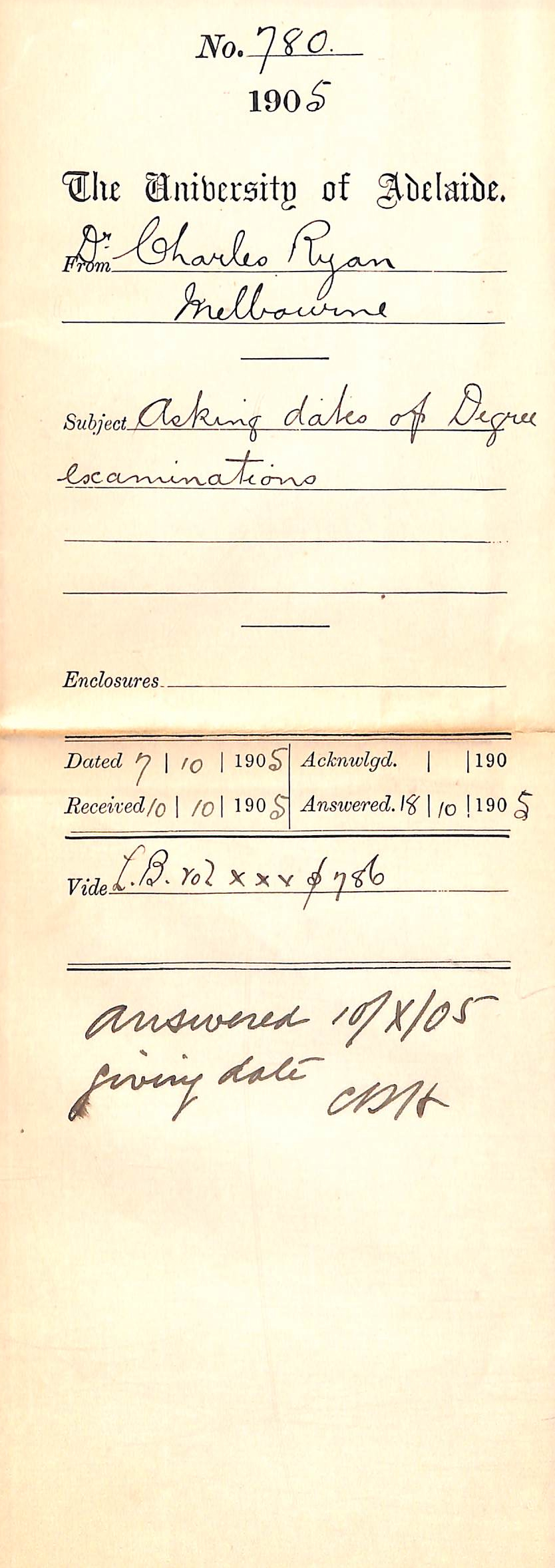 Asking dates of Degree Examinations