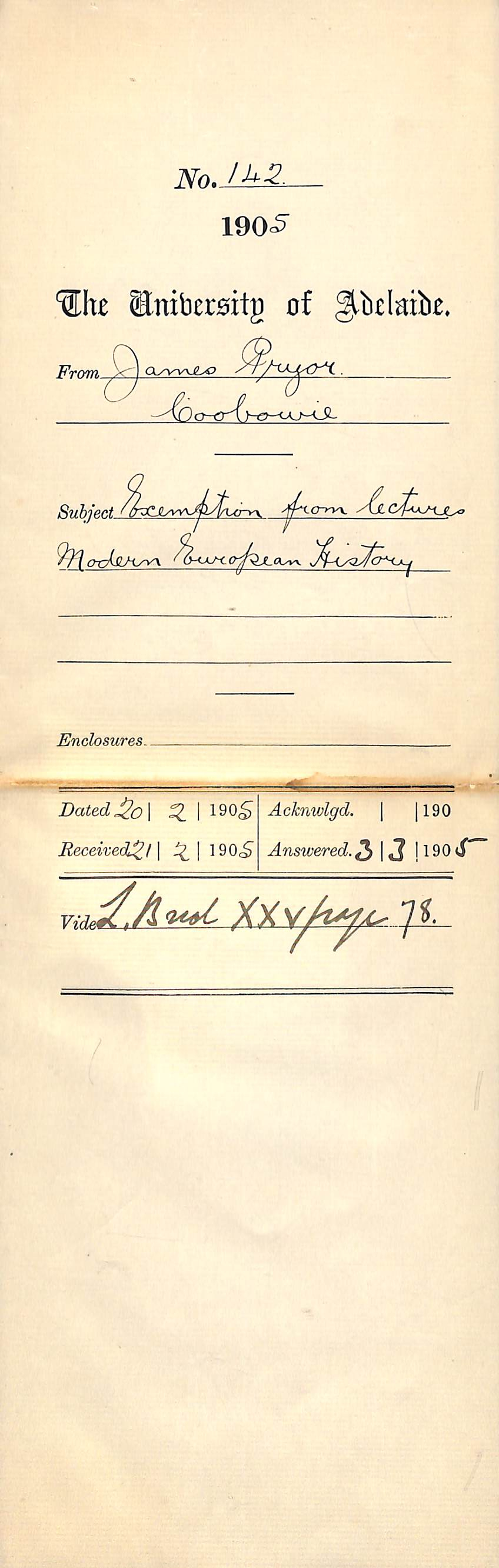 Exemption from lectures - Pryor