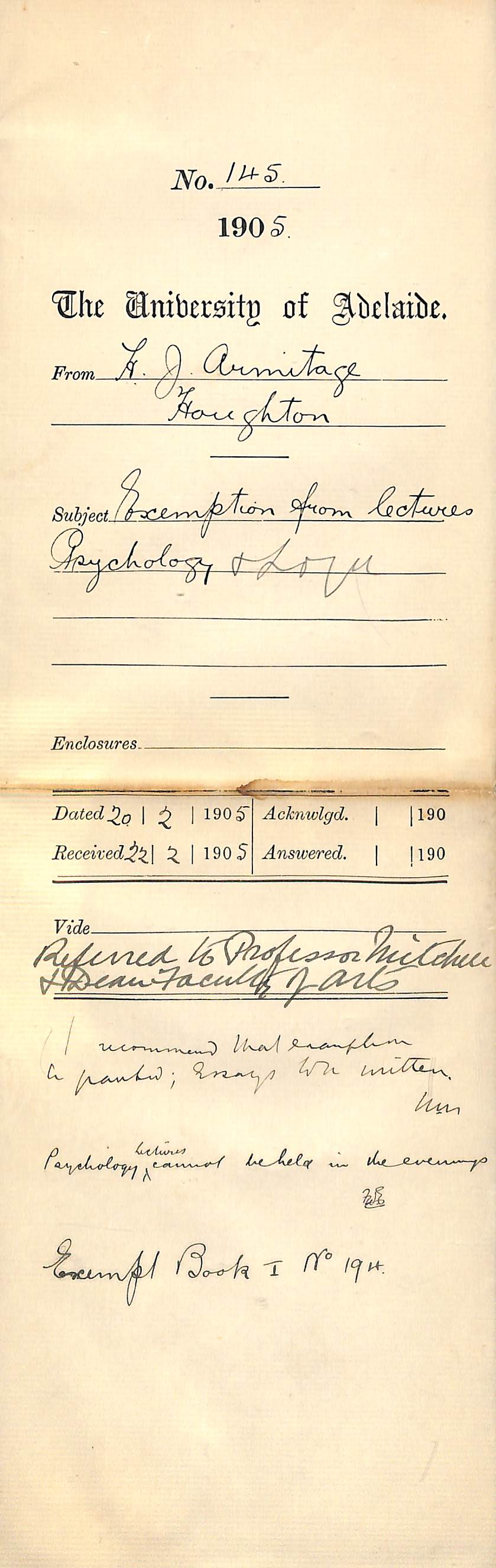 Exemption from lectures - Armitage