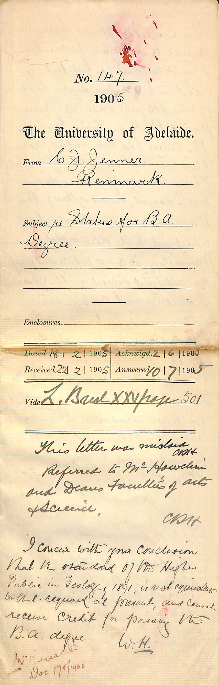 Status for BA Degree